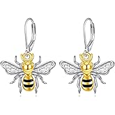 KZX Bumble Bee Leverback Earrings for Women 925 Sterling Silver Dangle Drop Earrings Jewelry Gifts for Mother Sister