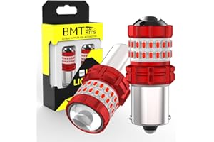 BMT xms 1156 LED Strobe Brake Lights Bulbs - 300% Brighter 3156 3047 3057 3457 4157 4057 Red Flashing Stop Tail Lights, Pack of 2