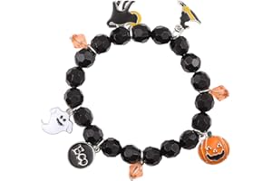 CEALXHENY Halloween Bracelets Ghost Pumpkin Switch Charm Bracelets Gifts Stretch Beaded Bracelets for Women