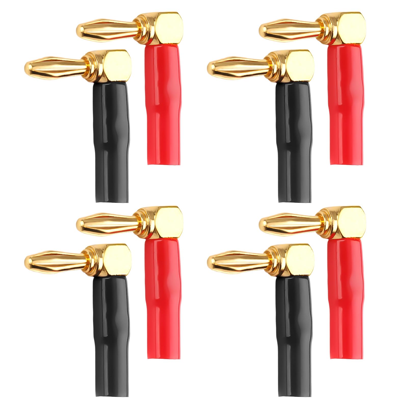 talNite 8-Pack 90 Degree Banana Plugs,24K Gold Plated 4mm Right Angle Audio Connectors for Speaker Wire, Sockets, Amplifier, Dual-Screw Type in Red & Black,And Sound Systems