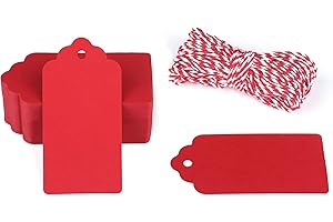 G2PLUS 100PCS Red Gift Tags with String, 2'' x 4'' Blank Paper Gift Tags with Twine for Gift Wrapping, Arts & Crafts, Wedding, Christmas, Thanksgiving, Valentine's Day