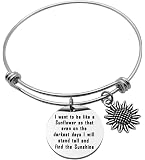 NIANXIN Sunflower Wire Bracelet I Want to Be Like a Sunflower Inspirational Bangle Bracelet