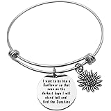 NIANXIN Sunflower Wire Bracelet I Want to Be Like a Sunflower Inspirational Bangle Bracelet