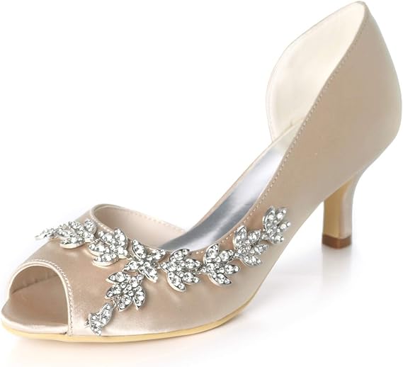 Amazon Co Jp 女性の子猫のかかとのぞき見つま先の結婚式の靴サテンブライダルパンプスフォーマルパーティードレスシューズ 服 ファッション小物