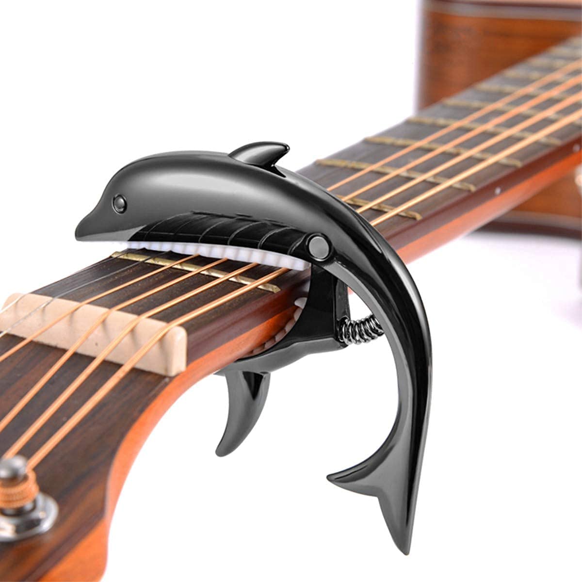Ukulele Capo, Quickly Change Clamp, Soft Silicon Padding Dolphin Capo- Zinc Alloy Black