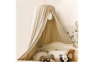 Bunnikins & Clover Bed Canopy for Girls Boys Bedroom Decor, Round Dome Mosquito Net for Baby Crib, Nook Castle Game Tent Nursery Decoration for Child, Play or Reading (Khaki)