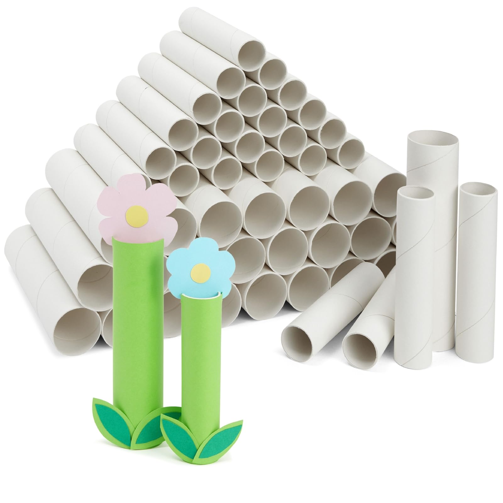Bright Creations White Paper Cardboard Craft Tube Rolls (50-Pack) - 2 Sizes, 25 of Each, 15.2 and 19 cm Tall