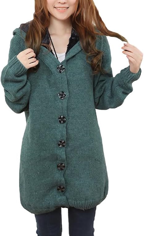 Amazon Co Jp ワールドミコイ レディース ニット 冬 カーディガン コーディガン モッズ コート フード 付き あったか 裏起毛 ボア 35 緑 ホーム キッチン