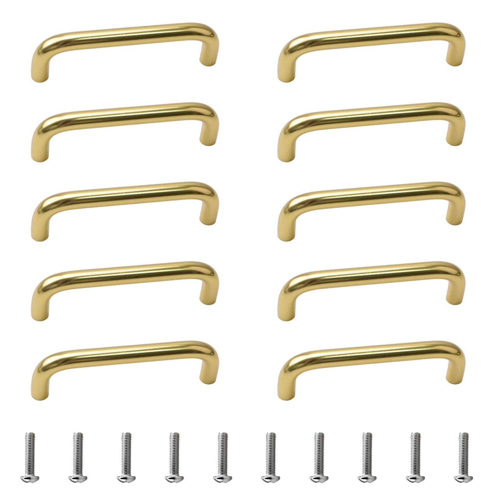 MOROBOR Aluminum Alloy Solid Round Handle, 96 mm Hole Centers U-Shaped Cabinet Hardware Pull for Bedroom Bathroom Kitchen Cabinets Door- 10 Pack/Bright Gold — image 1