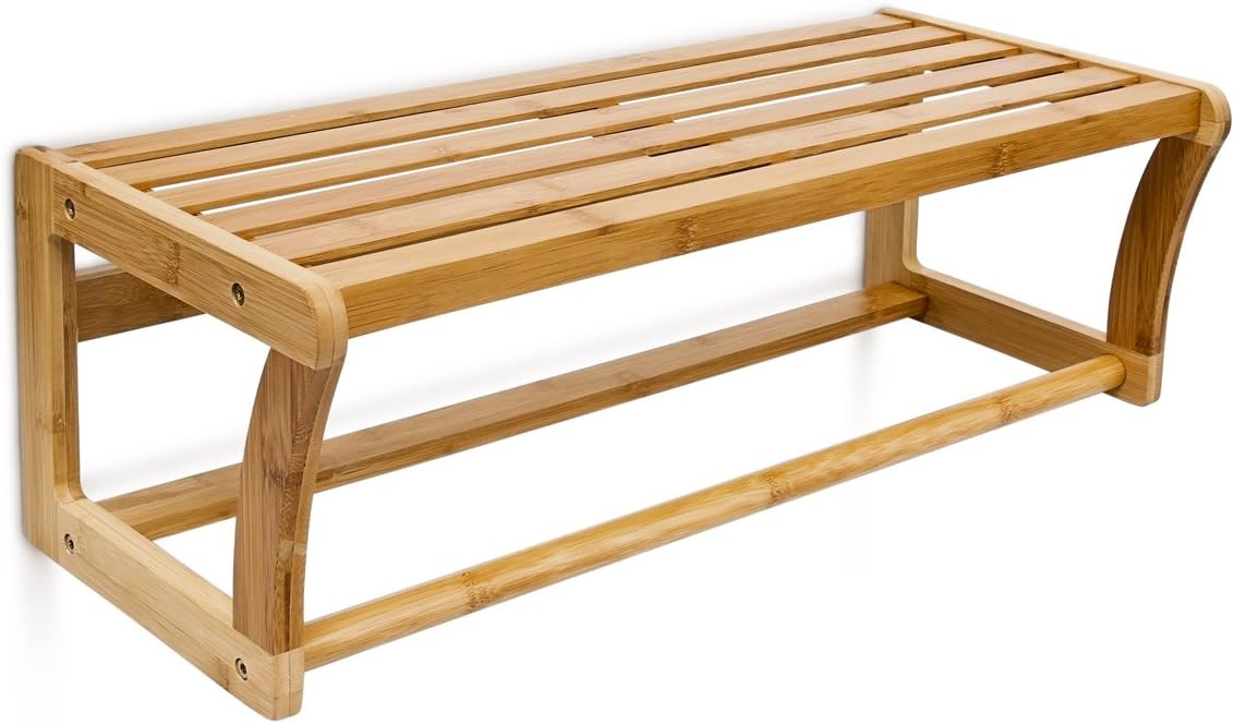 Natural Brown Relaxdays Wall Mount Bamboo Shelf 60 X 26 X 20 Cm Wall Mounted Towel Rack Bathroom Rack For Wall Storage As Towel Holder With Wooden Shelf Hanging Shelves For The Bathroom Towel