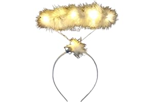 Cherjoury LED Wing Halos Headband Hair Hoop Headbands for Woman Unisex Carnivals Party Photography Supplies White Angel heaB