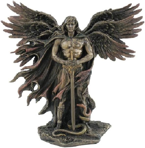 Unicorn Studio WU75976A4 Guardian Angel Statue in 6 Winged with Sword and Serpent, 11-inch Cold Cast Bronze