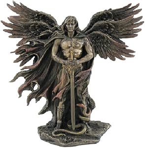 Unicorn Studio WU75976A4 Guardian Angel Statue in 6 Winged with Sword and Serpent, 11-inch Cold Cast Bronze