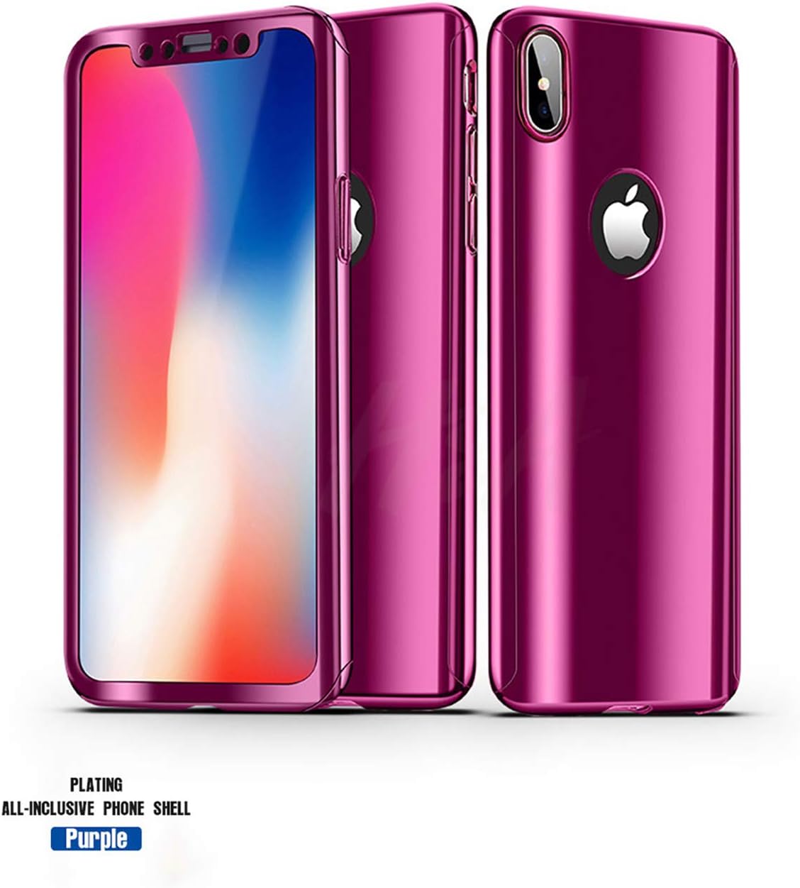 iPhone Xs Max Case, Ultra Slim Electroplate 360 Degree Full Body Protection Mirror Case with Tempered Glass Screen Hard PC Protector for Apple iPhone Xs Max (Purple)
