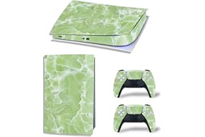 ROIPIN PS5 Digital Version Skin for Console and Controllers, Vinyl Sticker Play-Station 5 Skins, Wrap Decal Cover Protective Accessories for PS5 Digital Edition(Green Marbling)