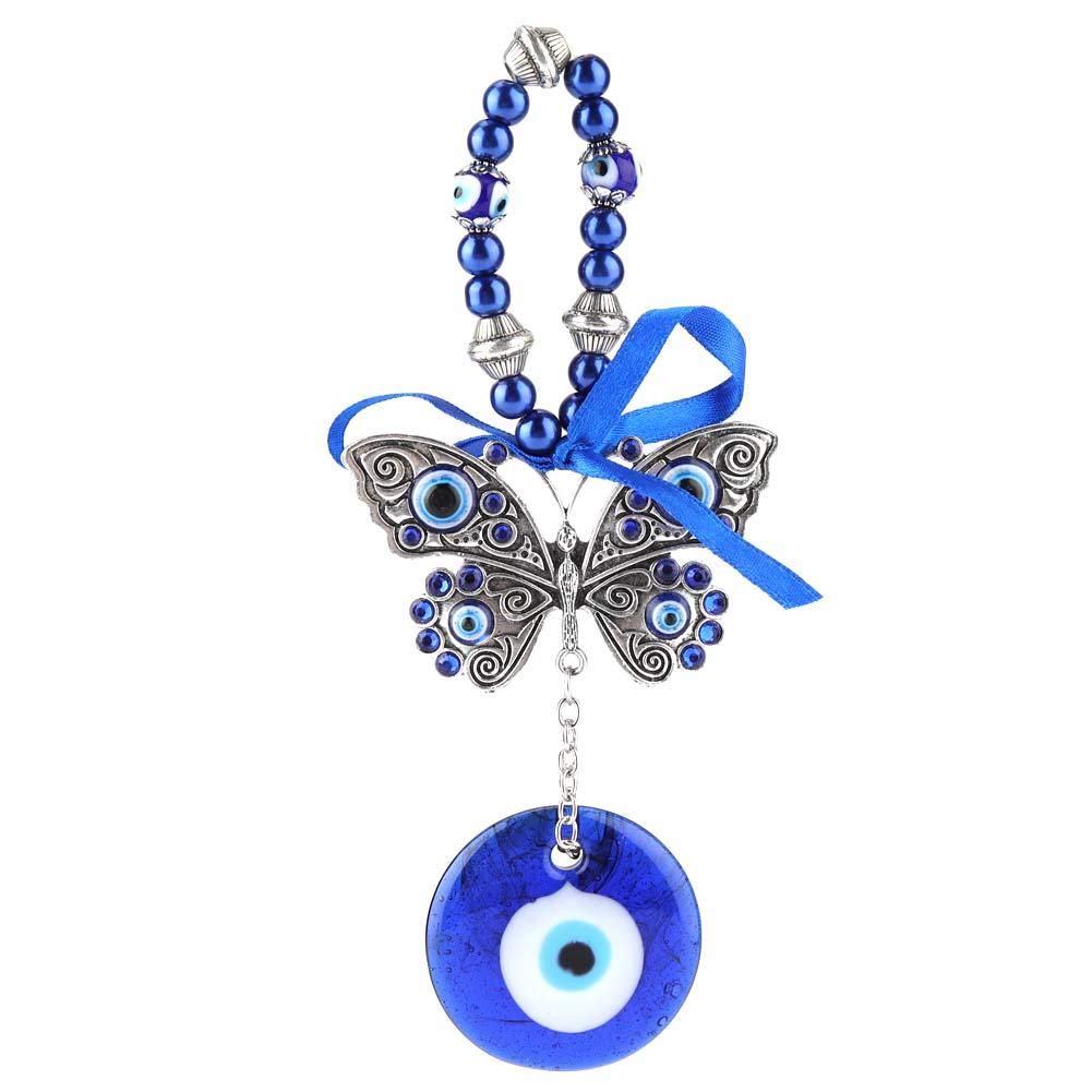 Turkish Blue Evil Eye Hamsa Wall Hanging Amulet, Decorative Good Luck Ornament for Home, Office, Car, 12.5 x 9.5 x 1 cm