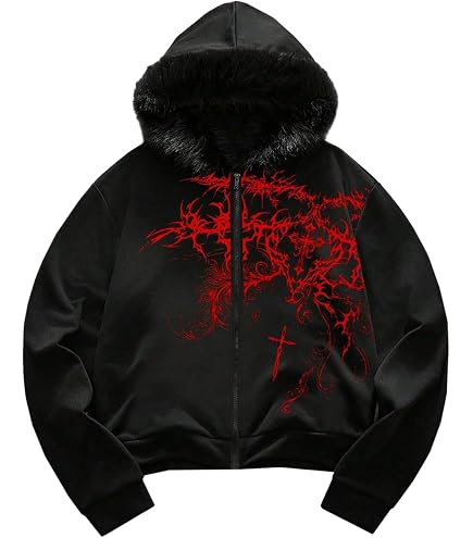 Amazon.com: GORGLITTER Men's Y2K Graphic Zip Up Hoodie Streetwear