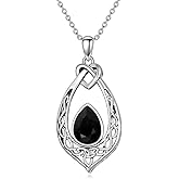 AOBOCO Celtic Knot Necklace 925 Sterling Silver Oxidized Vintage Love Knot Pendant Necklace with Simulated Birthstone Crystal, Birthday Christmas Jewellery Gifts for Women