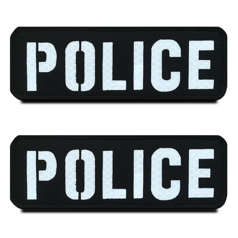 2 PCS Reflective British Union United Kingdom Police Patch Infrared IR Morale Police Badge Tactical Military Uniform Fastener Emblem for Backpack Clothing Jacket Vest Dog Harness