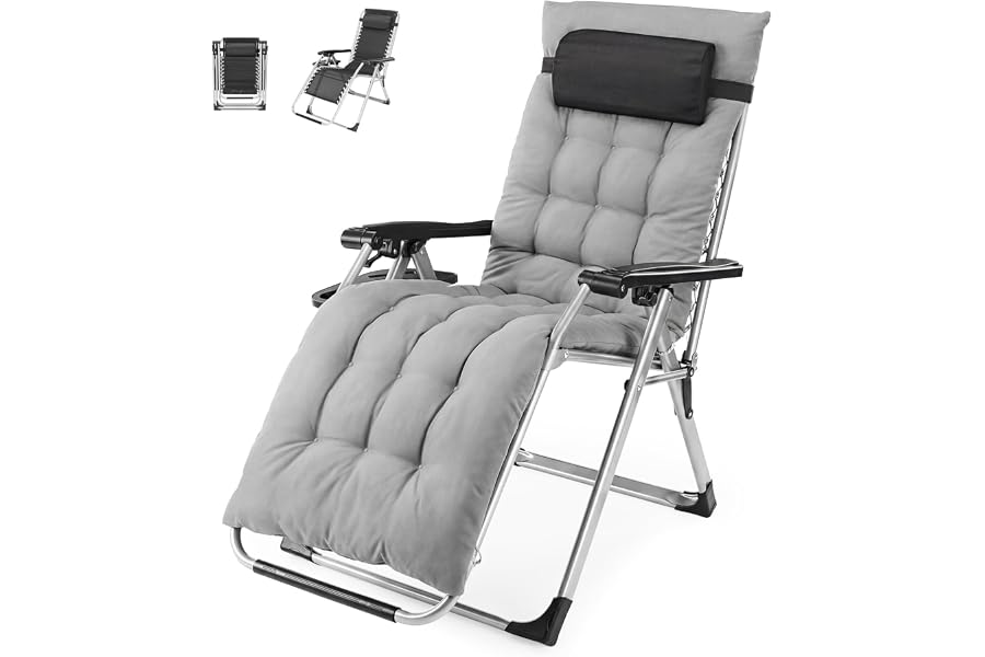NEWBULIG Zero Gravity Chair, Folding Patio Recliner with Cup Holder Trays | Portable Patio Chairs, Lounge Chair for Outdoor, Indoor, Beach, Pool, Camping, Balcony, Porch, Gray