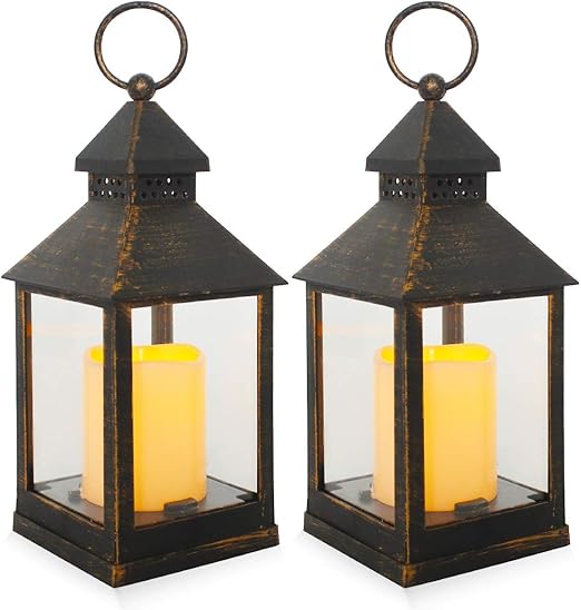 decorative lanterns hanging led lantern timer candles black brown vintage style battery operated candles lanterns for outdoor