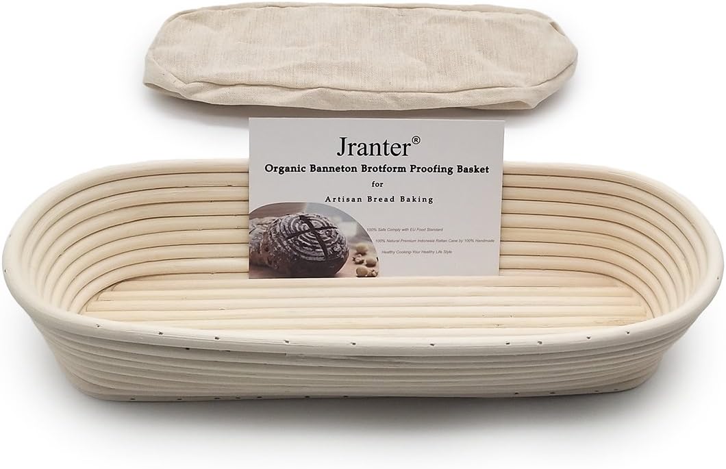14 inch Sourdough Bread Bakery Basket, Oval Bread Banneton Proofing Basket with Linen Liner Cloth, Brotform Dough Rising Rattan Handmade Rattan Bowl for Professional & Home Bakers