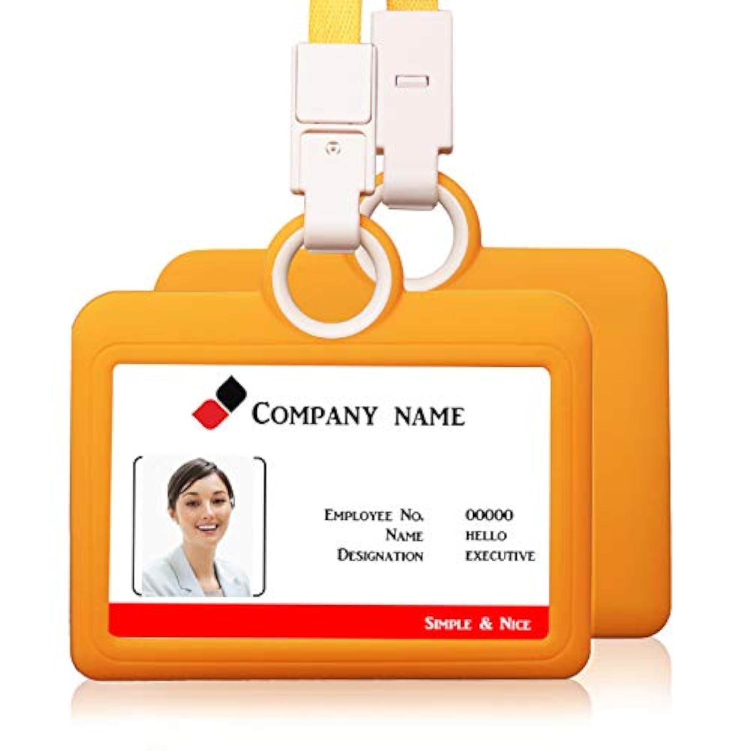 Badge Holder ID Badge Card Holder Horizontal with Lanyard Silicon Neck Strap Heavy Duty ID Card Business Card Offices Supplies Yellow