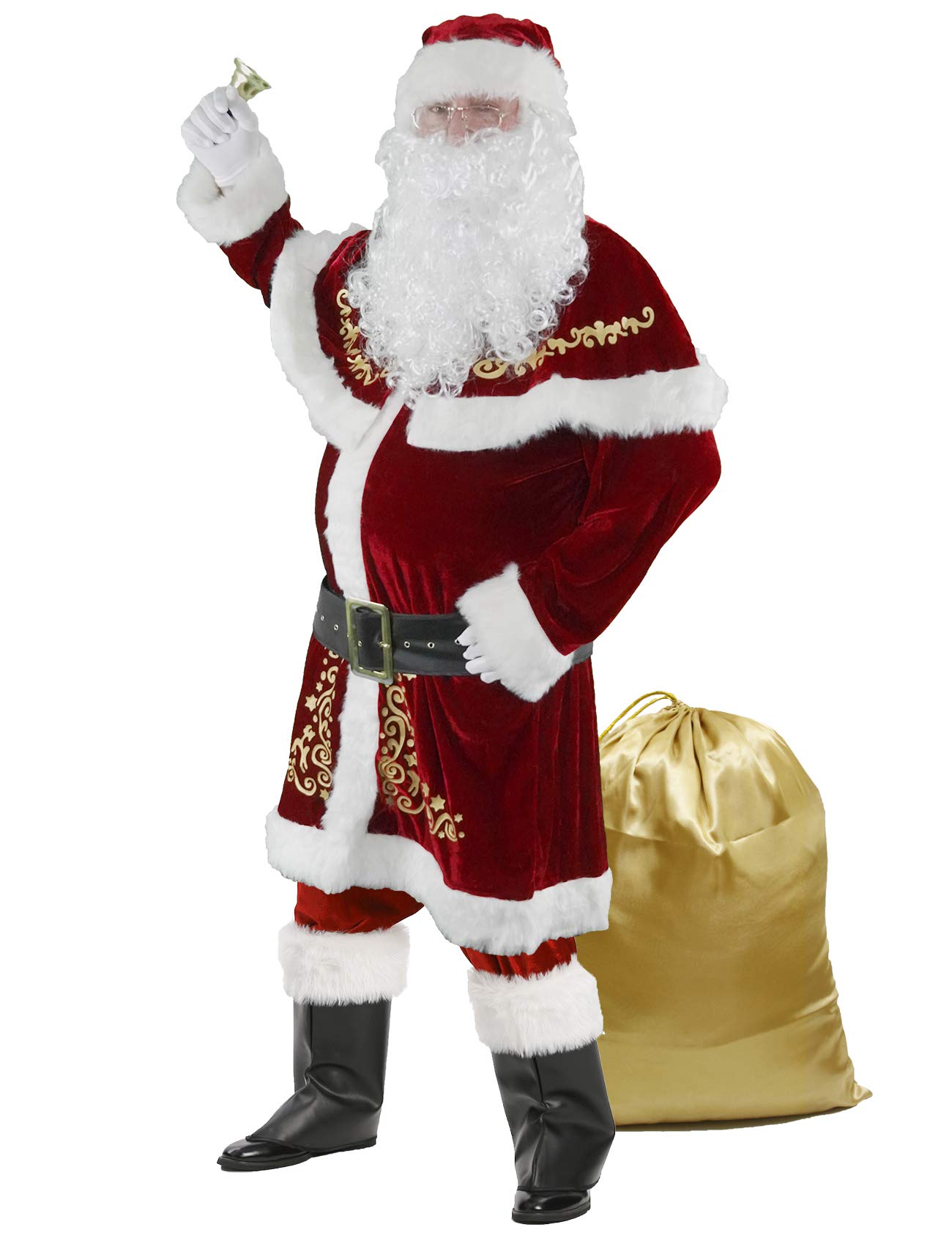 Ahititi Santa Claus Costume for Men 12pcs Christmas Set Deluxe Velvet Adult Santa Suit L