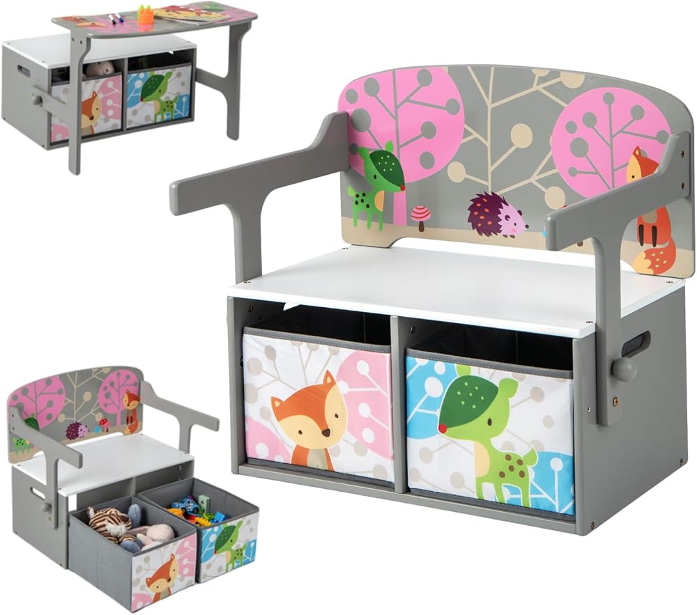 Maxmass 3-in-1 Kids Table & Chair Set with Storage Bins - Grey