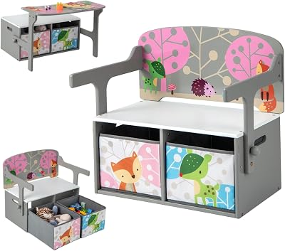 Maxmass 3-in-1 Kids Table & Chair Set with Storage Bins - Grey