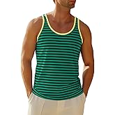Runcati Mens Workout Tank Tops Casual Striped Sleeveless Muscle Shirts Cotton Gym Stretch Tee Shirt