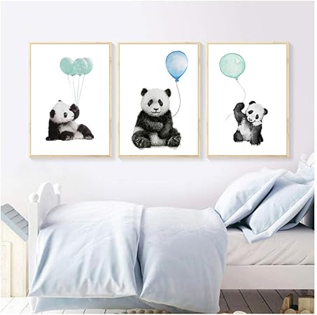 Xwlljkcz 3 Piece Mur Art Toile Peinture Mignon Panda Pepiniere Ballon Animal Nordique Affiche Imprimer Mur Photos Pour Bebe Enfants Chambre Decor 40x60 Cm Sans Cadre Amazon Fr Cuisine Maison