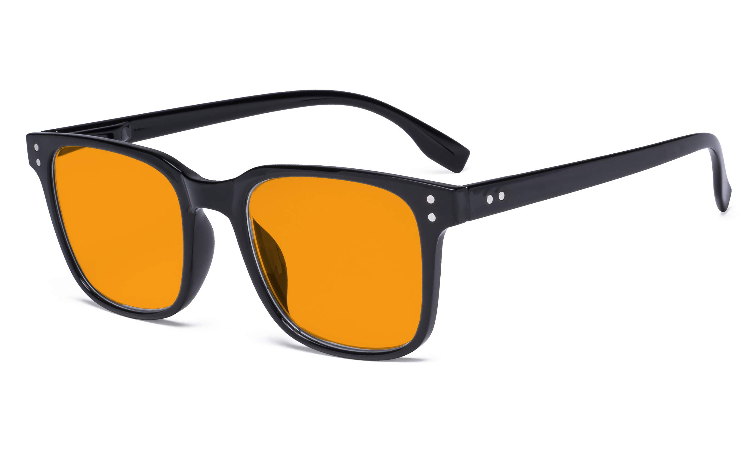 Eyekepper Large Nighttime Blue Light Blocking Glasses Men Women - Anti Digital Glare UV Ray Square Computer Eyeglasses with Orange Tinted Filter Lens - Black