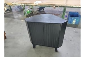 3-Tier Industrial Corner Cabinet Fluted Door Design with Adjustable Shelf, 31.5'' Triangle Farmhouse Storage for Kitchen, Liv