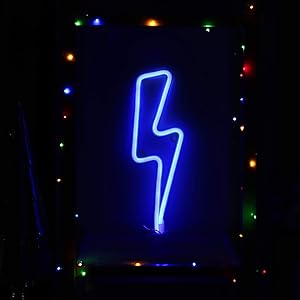 Neon Night Light Blue Lightning Bolt Battery and USB Powered Wall Art LED Decorative Lights for Living Room Man' Cave Games' Room Party Decoration(NELNBB)