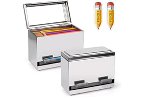 Creproly Stainless Steel Pencil Dispenser/Pen Holder for Classroom Home Restaurant for Bulk Pencils Storage/Unwrapped Drinking Straws Storage (2Pcs Silver)