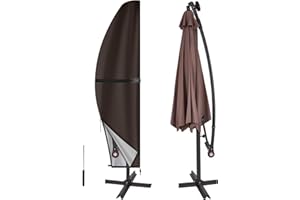 VAINLLEY Patio Umbrella Cover Waterproof Outdoor Umbrella Cover Banana Parasol Cover for 9Ft to14Ft Cantilever Offset Umbrella (Brown, Fit Offset Umbrella 12 - 14 Feet)