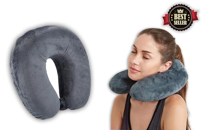 SB07 MN0TQ Neck Pillow Travel Pillow, Neck Pillow, Unisex U-Shaped Micro Fibre Soft Cushions Neck Rest Pillow for Travel, Car, Train, Flight, Bus, Neck Travel Pillow Multipurpose, Grey