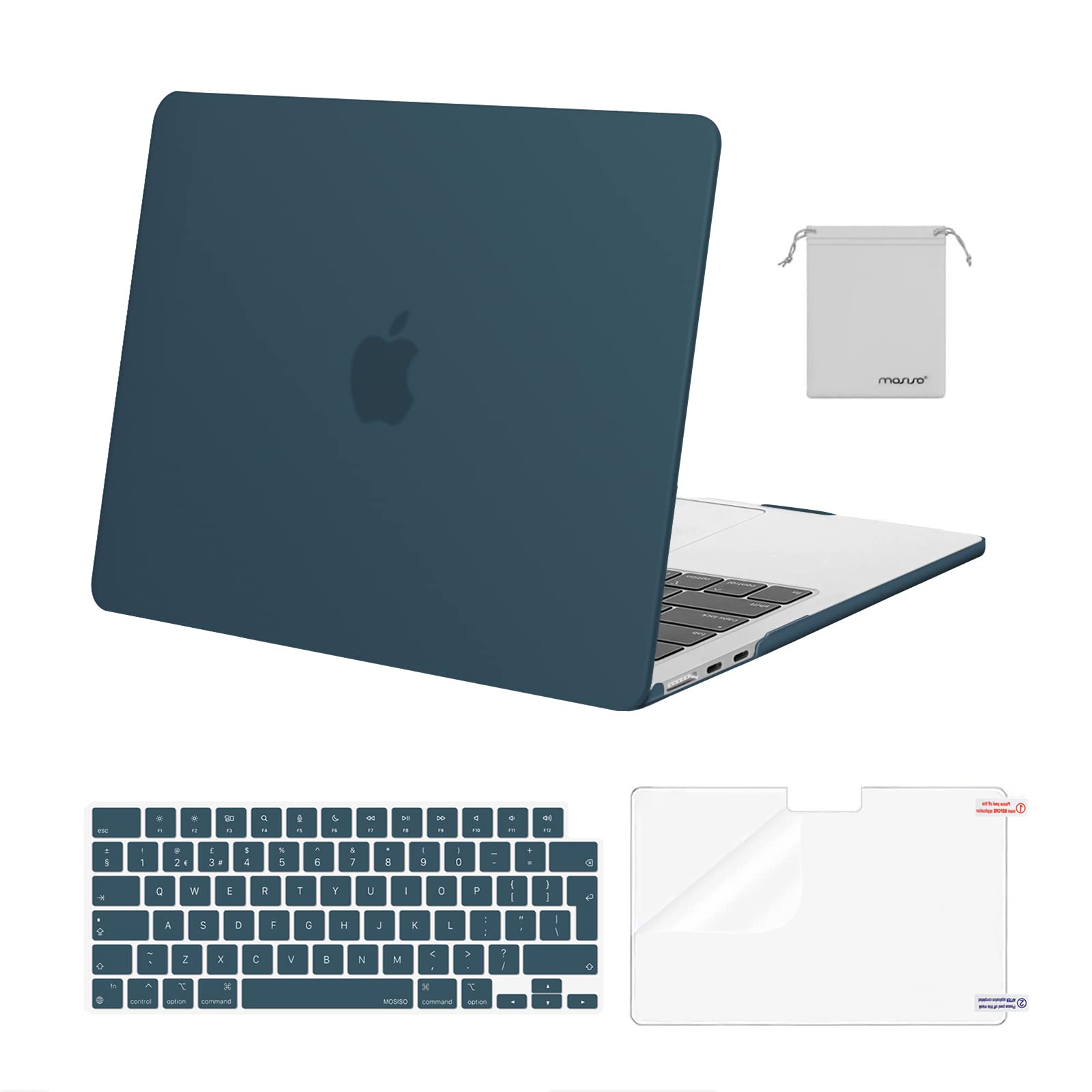 MOSISO Compatible with MacBook Air 13 inch Case M5 M4 M3 M2 2026-2022 A3449 A3240 A3113 A2681, Hard Shell Cover for MacBook Air 13.6 inch Display &KeyboardSkin&ScreenFilm&Pouch, Teal Green
