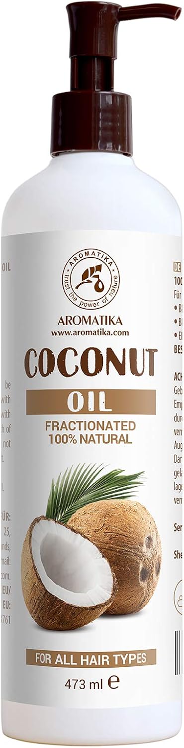 Fractionated Coconut Oil 480ml, 100% Pure & Natural Coconut Oils, Base Oil, Odorless, Intensive Hair Treatment for Hair