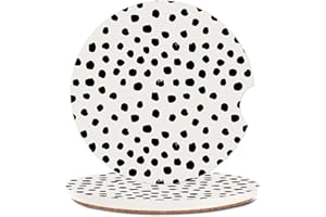 SXboxing Absorbent Car Cupholder Coaster 2 Pack,Ceramic Stone with a Finger Notch for Women & Lady,Cork Base Drink Coasters 2.56 Inch,Cute Auto Accessories Gifts - Cute Black Polka Dot