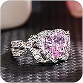 925 Sterling Silver Plated Love Heart-Shaped Cut Pink Gemstone Engagement Ring's for Women's, Shiny CZ Cubic Zirconia Promise Halo Wedding Bands Eternity Rings for Women Size 7#
