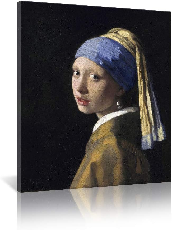 JAPO ART Girl with A Pearl Earring Johannes Vermeer Art Reproduction Giclee Canvas Prints Wall Art Stretched and Framed for Living Room Bedroom Bathroom Home Decor Easy to Hang 20"x24"