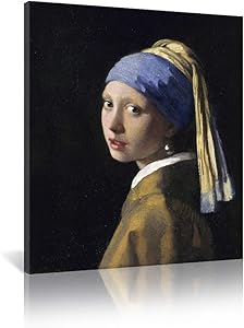 JAPO ART Girl with A Pearl Earring Johannes Vermeer Art Reproduction Giclee Canvas Prints Wall Art Stretched and Framed for Living Room Bedroom Bathroom Home Decor Easy to Hang 20"x24"