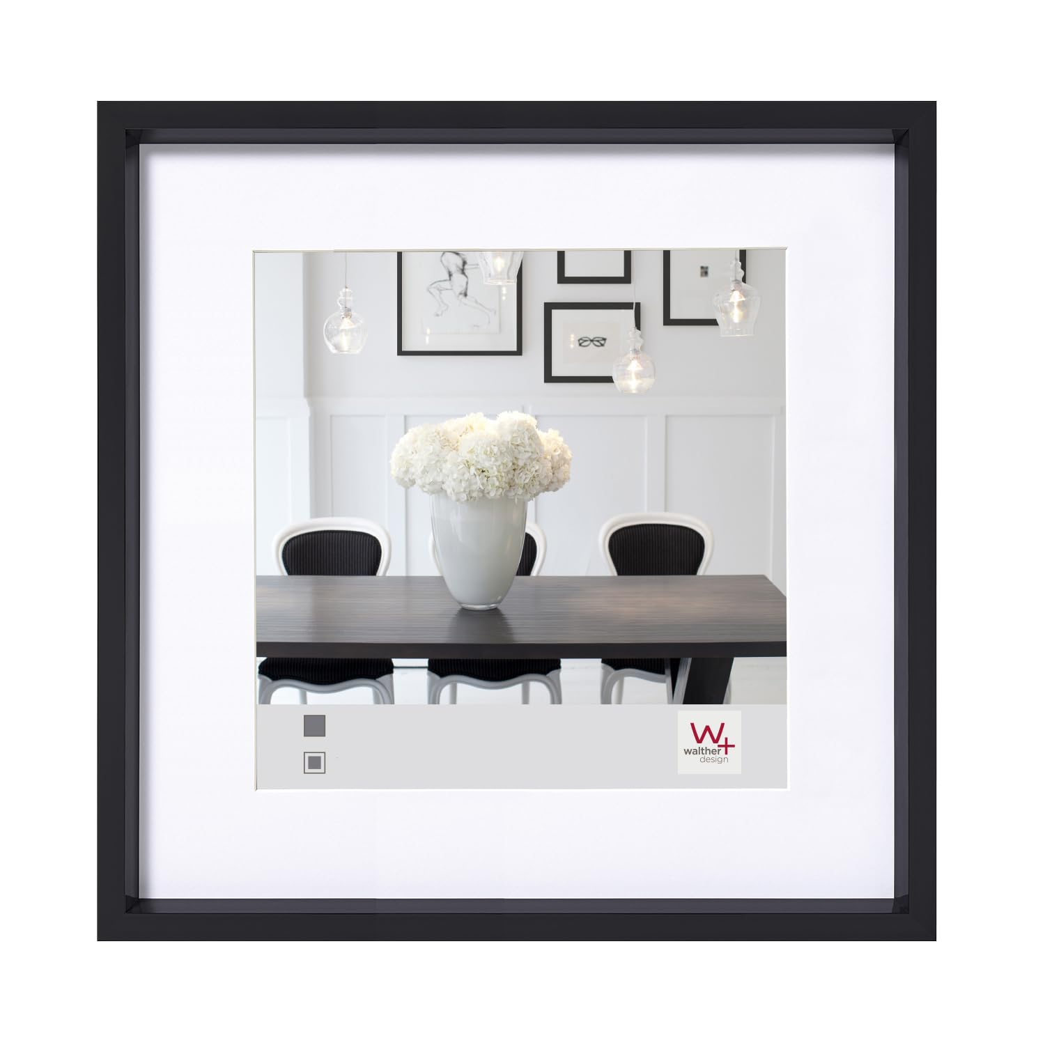walther design ES220BD Steel Style Picture Frame, Black 20 x 20 cm, Pack of 2, Plastic Frame with Passe-Partout