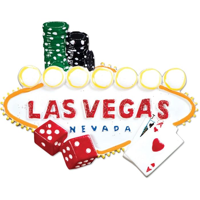 Personalized Las Vegas Christmas Tree Ornament 2019 - Famous Welcome Fabulous Sign Resort City Poker Card Dice Chips Strip Nevada Mojave Holiday 1st Visit Souvenir States Casino - Free Customization