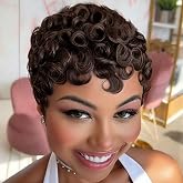 Short Pixie Wigs for Black Women Pixie Cut Wig Brown Short Curly Pixie Wig | Pixie Cut Wigs for Black Women Afro Brown Pixie Haircut Wig for Women Lightweight Short Curly Wigs for Black Women Daily Use