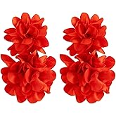 Big Flower Drop Earrings for Women Long Fabric Floral Dangle Earrings Bohemian Exaggerated Statement Satin Flower Earrings Hypoallergenic Petal Flower Fashion Jewelry Gifts