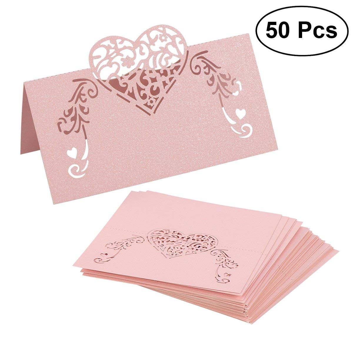 50 Segnaposto Per Matrimonio A Forma Di Cuore Con Cuore Ritagliato – Biglietti Eleganti Per Bicchiere Di Vino, Bianco, Decorazioni Tavolo Festa - 5