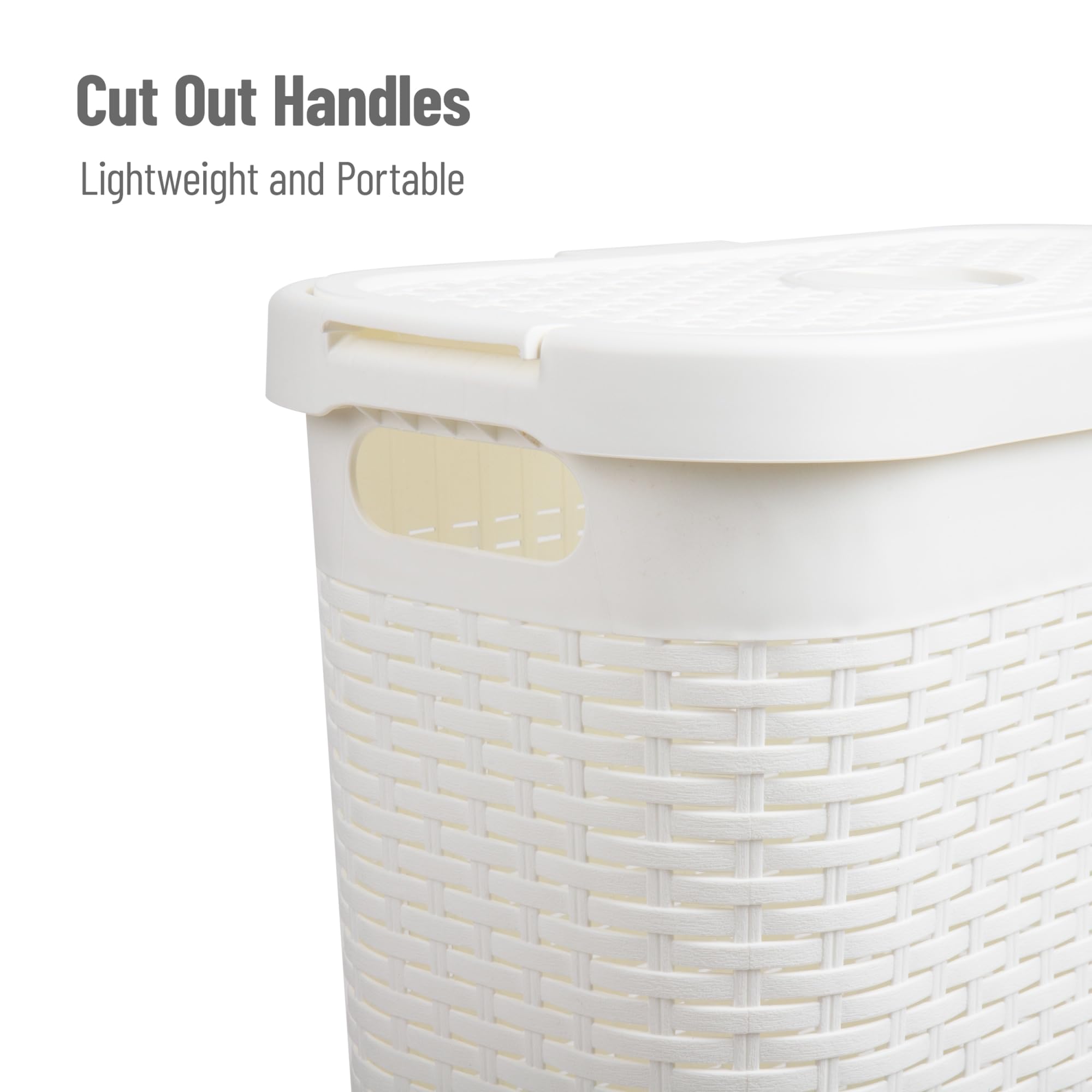 Mind Reader Slim Laundry Hamper with Lid, 40L Clothes Basket, Premium Wicker Design, Plastic, White